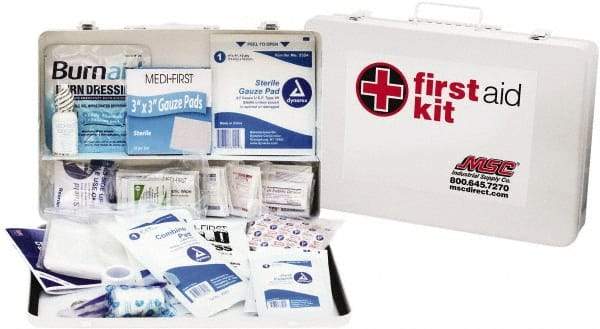 Medique - 200 Piece, 50 Person, Industrial First Aid Kit - 14" Wide x 9-1/2" Deep x 2-1/2" High, Metal Case - Industrial Tool & Supply