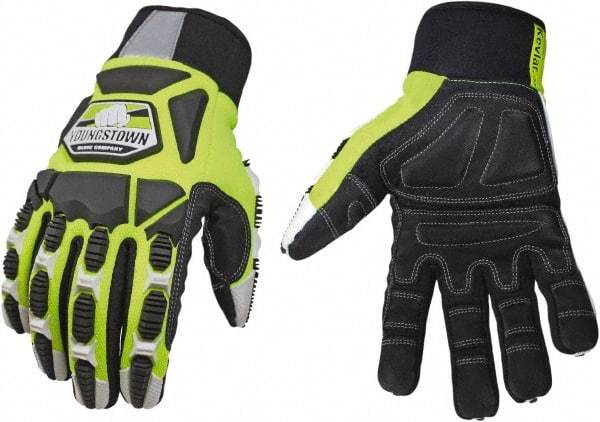 Youngstown - Size 3XL (12), ANSI Cut Lvl 4, Puncture Lvl 4, Abrasion Lvl 4, Cut & Puncture Resistant Gloves - Kevlar Lining, Slip-On Cuff, Hi-Vis Lime/Black, Paired - Industrial Tool & Supply