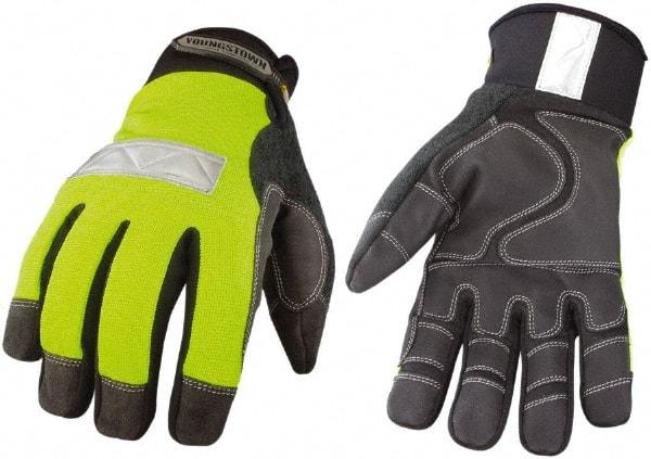 Youngstown - Size L (9) 3M Scotchlite/Synthetic Leather/Microfleece Waterproof, Windproof & Cold & Heat Protection Work Gloves - For General Purpose, Uncoated, Hook & Loop Cuff, Full Fingered, Black/Hi-Vis Lime, Paired - Industrial Tool & Supply