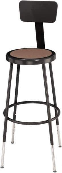 NPS - 14 Inch Wide x 14 Inch Deep x 25 to 32-1/2 Inch High, Steel Base, Adjustable Height Stool - Hardboard Seat, Black - Industrial Tool & Supply