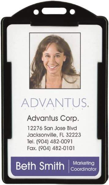 ADVANTUS - Clip-On Badge Holder - Black - Industrial Tool & Supply