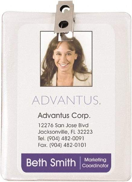 ADVANTUS - Clip-On Badge Holder - Clear - Industrial Tool & Supply