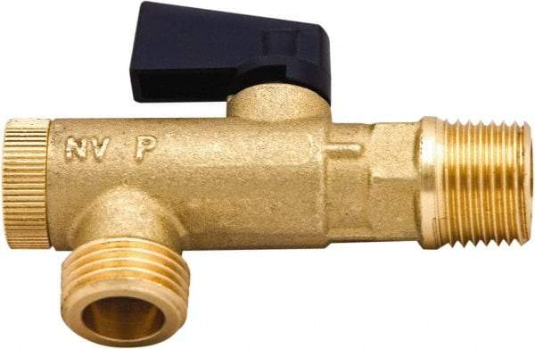 PRO-SOURCE - 3/8 x 1/2" Pipe, NPT Port, Brass Filter Ball Valve - Inline - One Way Flow, NPT Ends, Wedge Handle, 725 WOG - Industrial Tool & Supply