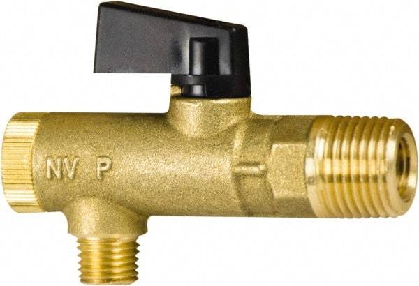 PRO-SOURCE - 1/2" Pipe, NPT Port, Brass Filter Ball Valve - Inline - One Way Flow, MNPT x FNPT Ends, Wedge Handle, 725 WOG - Industrial Tool & Supply