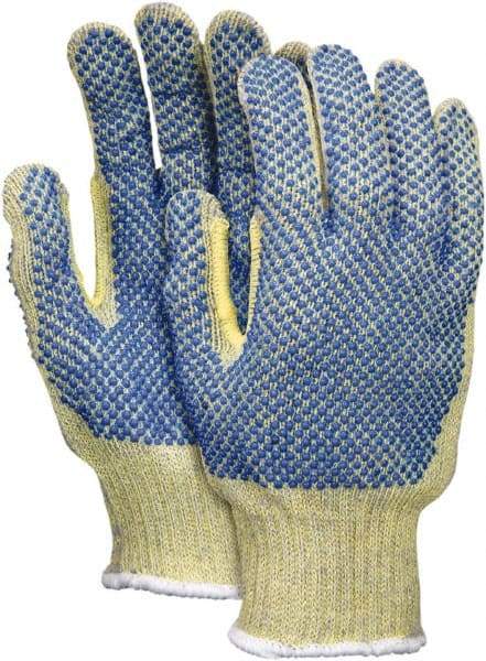 MCR Safety - Size L (9), ANSI Cut Lvl 5, PVC Coated Kevlar/Spectra/Stainless Steel Cut Resistant Gloves - Fully Coated Coated, Continuous Knit Cuff, Yellow/Blue, Paired - Industrial Tool & Supply
