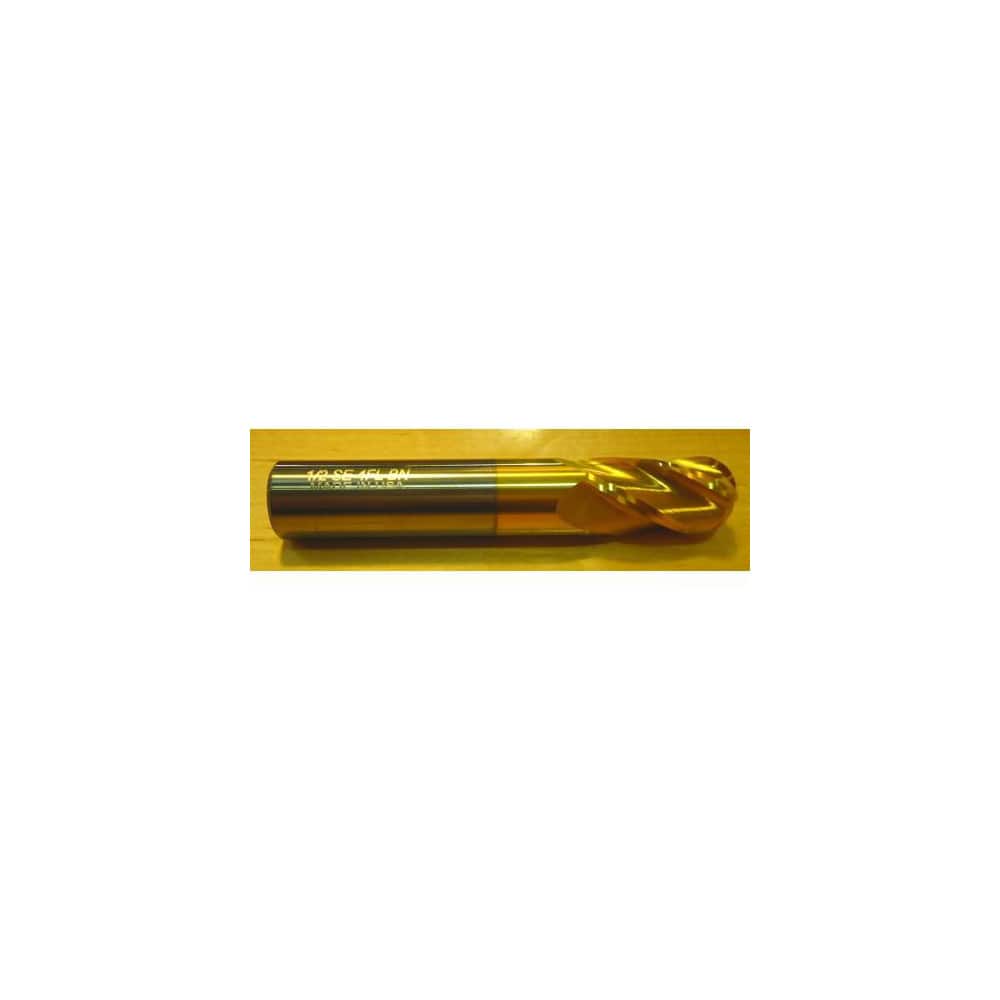 Ball End Mill: 0.5″ Dia, 1″ LOC, 4 Flute, Solid Carbide 3″ OAL, 1/2″ Shank Dia, TIN Coated, Series 140