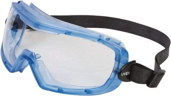 Uvex - Size Universal, Clear Polycarbonate Anti-Fog Lens, Safety Goggles - Indirect Vent, Blue PVC Frame - Industrial Tool & Supply