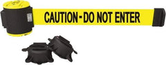 Banner Stakes - 30' Long x 2-1/2" Wide Nylon/Polyester Magnetic Wall Mount Barrier - Black on Yellow - Industrial Tool & Supply