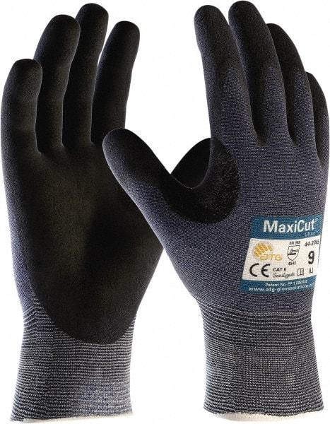 ATG - Size S (7), ANSI Cut Lvl A3, Puncture Lvl 2, Abrasion Lvl 4, Micro-Foam Nitrile Coated Nylon/Spandex Cut & Puncture Resistant Gloves - Palm Coated, Knit Wrist, Blue/Black, Paired - Industrial Tool & Supply