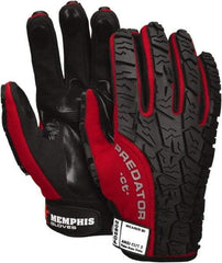 MCR Safety - Size M (8), ANSI Cut Lvl 2, Leather Cut Resistant Gloves - 9" Long, Hook & Loop Cuff, Red/Black, Paired - Industrial Tool & Supply