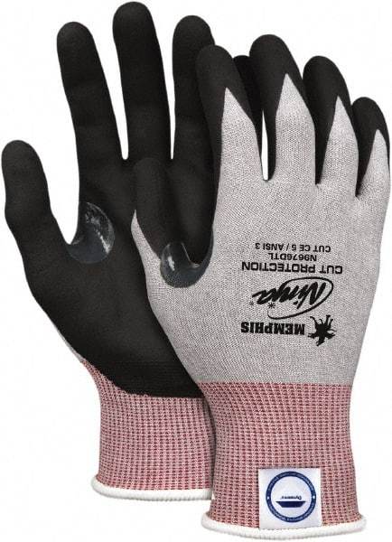 MCR Safety - Size L (9), ANSI Cut Lvl 3, Nitrile Coated Dyneema Diamond HPPE liner Cut Resistant Gloves - 10.039" Long, Palm & Fingertips Coated, Elastic Cuff, Gray/Black, Paired - Industrial Tool & Supply