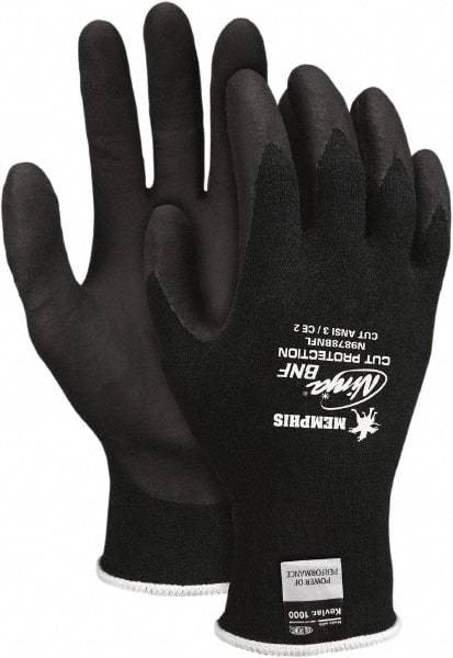 MCR Safety - Size 2XL (11), ANSI Cut Lvl 3, Nitrile Coated Kevlar Cut Resistant Gloves - 10.63" Long, Palm & Fingertips Coated, Elastic Cuff, Black, Paired - Industrial Tool & Supply