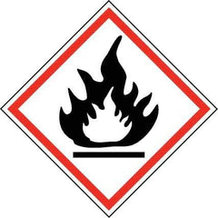 NMC - Hazardous Materials Label, Header: Flammable Warning - Legend: GHS - Graphic, English, Black & Red, 2" Long x 2" High, No Coating - Industrial Tool & Supply