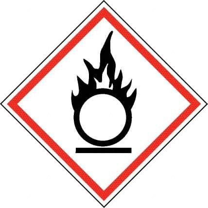 NMC - Hazardous Materials Label, Header: Oxidizer Warning - Legend: GHS - Graphic, English, Black & Red, 2" Long x 2" High, No Coating - Industrial Tool & Supply