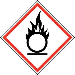 NMC - Hazardous Materials Label, Header: Oxidizer Warning - Legend: GHS - Graphic, English, Black & Red, 2" Long x 2" High, No Coating - Industrial Tool & Supply