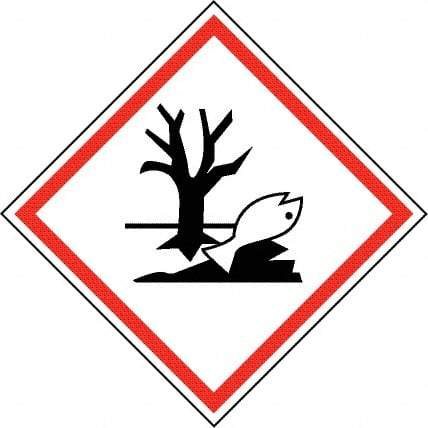 NMC - Hazardous Materials Label, Header: Dangerous for Environment Warning - Legend: GHS - Graphic, English, Black & Red, 2" Long x 2" High, No Coating - Industrial Tool & Supply