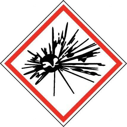 NMC - Hazardous Materials Label, Header: Explosive Warning - Legend: GHS - Graphic, English, Black & Red, 2" Long x 2" High, No Coating - Industrial Tool & Supply