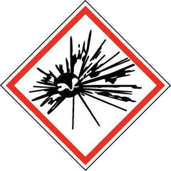NMC - Hazardous Materials Label, Header: Explosive Warning - Legend: GHS - Graphic, English, Black & Red, 2" Long x 2" High, No Coating - Industrial Tool & Supply