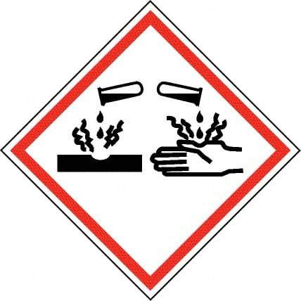 NMC - Hazardous Materials Label, Header: Corrosive Warning - Legend: GHS - Graphic, English, Black & Red, 2" Long x 2" High, No Coating - Industrial Tool & Supply