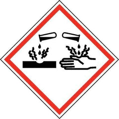 NMC - Hazardous Materials Label, Header: Corrosive Warning - Legend: GHS - Graphic, English, Black & Red, 2" Long x 2" High, No Coating - Industrial Tool & Supply