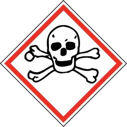 NMC - Hazardous Materials Label, Header: Toxic Warning - Legend: GHS - Graphic, English, Black & Red, 2" Long x 2" High, No Coating - Industrial Tool & Supply