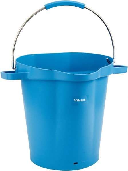 Vikan - 5 Gal, 18" High, Polypropylene Round Blue Single Pail with Pour Spout - Handle Included, 15.4mm Top Length x 18.9" Top Width x 18.9" Top Diam - Industrial Tool & Supply