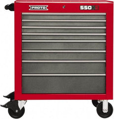 Proto - 8 Drawer 15,134 Lb Capacity Steel Tool Roller Cabinet - 34" Wide x 41" High x 25-1/4" Deep, Ball Bearing Drawer Slides, Safety Red/Gray - Industrial Tool & Supply