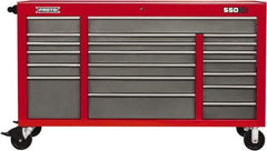 Proto - 20 Drawer Mobile Workstation - 67" Wide x 25-1/4" Deep x 41" High, Steel, Safety Red & Gray - Industrial Tool & Supply