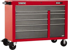 Proto - 10 Drawer Mobile Workstation - 50" Wide x 25-1/4" Deep x 41" High, Steel, Safety Red & Gray - Industrial Tool & Supply