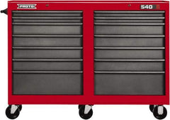 Proto - 14 Drawer Mobile Workstation - 54" Wide x 18" Deep x 42" High, Steel, Safety Red & Gray - Industrial Tool & Supply