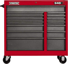 Proto - 15 Drawer Mobile Workstation - 41" Wide x 18" Deep x 42" High, Steel, Safety Red & Gray - Industrial Tool & Supply