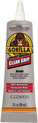 Gorilla Glue - 3 oz Tube Clear Contact Adhesive - 1 to 5 min Working Time, 24 hr Full Cure Time, Bonds to Masonry, Ceramic, Concrete, Fabric, Glass, Leather, Metal, Paper, Rubber, Velcro & Wood - Industrial Tool & Supply