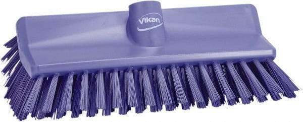 Vikan - 1-1/2" Bristle Length, Polyester Scrub Brush - 10" Long x 5-1/2" Wide Head, 10-25/64" OAL, European Threaded Handle, Purple, Polypropylene Block - Industrial Tool & Supply
