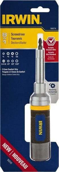 Irwin - 8-in-1 Mini-Ratchet Bit Screwdriver Kit - Phillips, Torx, Square, Nutdrivers, Ratcheting - Industrial Tool & Supply