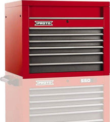 Proto - 6 Drawer Top Tool Chest - 34" Wide x 25-1/4" Deep x 27" High, Steel, Safety Red/Gray - Industrial Tool & Supply