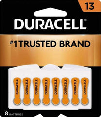 Duracell - Size 13, Zinc Air, 8 Pack, Hearing Aid Battery - 1.4 Volts, Flat Terminal, PR48, ANSI 7000ZD Regulated - Industrial Tool & Supply