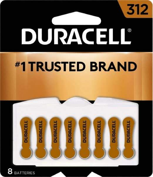 Duracell - Size 312, Zinc Air, 8 Pack, Hearing Aid Battery - 1.4 Volts, Flat Terminal, PR41, ANSI 7002ZD Regulated - Industrial Tool & Supply