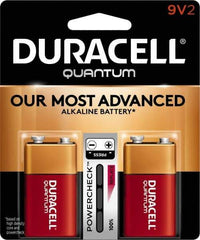 Duracell - Size 9V, Alkaline, 2 Pack, Standard Battery - 9 Volts, Snap Terminal, 6LR61, ANSI 1604A Regulated - Industrial Tool & Supply