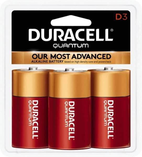 Duracell - Size D, Alkaline, 3 Pack, Standard Battery - 1.5 Volts, Button Tab Terminal, LR20, ANSI 13A Regulated - Industrial Tool & Supply