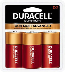 Duracell - Size D, Alkaline, 3 Pack, Standard Battery - 1.5 Volts, Button Tab Terminal, LR20, ANSI 13A Regulated - Industrial Tool & Supply