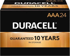 Duracell - Size AAA, Alkaline, 24 Pack, Standard Battery - 1.5 Volts, Button Tab Terminal, LR03, ANSI 24A Regulated - Industrial Tool & Supply