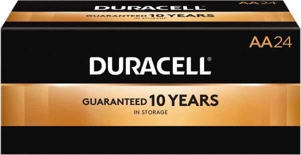 Duracell - Size AA, Alkaline, 24 Pack, Standard Battery - 1.5 Volts, Button Tab Terminal, LR6, ANSI 15A Regulated - Industrial Tool & Supply