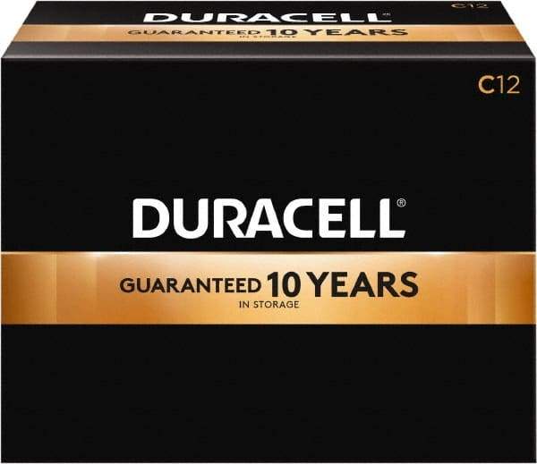 Duracell - Size C, Alkaline, 12 Pack, Standard Battery - 1.5 Volts, Button Tab Terminal, LR14, ANSI 14A Regulated - Industrial Tool & Supply
