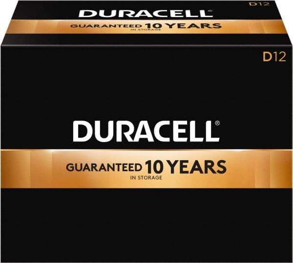 Duracell - Size D, Alkaline, 12 Pack, Standard Battery - 1.5 Volts, Button Tab Terminal, LR20, ANSI 13A Regulated - Industrial Tool & Supply