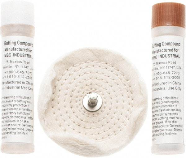 Value Collection - 4" Diam Loose Sewn, Cushion Sewn Buffing Wheel Set - 1/4" Arbor Hole - Industrial Tool & Supply