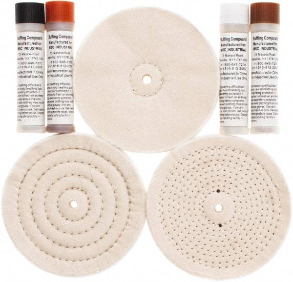 Value Collection - 6" Diam Loose Sewn, Cushion Sewn Buffing Wheel Set - 1/2" Arbor Hole - Industrial Tool & Supply