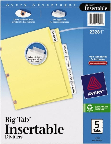 11 x 8 1/2″ 1 to 5″ Label, 5 Tabs, 3-Hole Punched, Customizable Tab Dividers Clear Tabs, Buff Folder