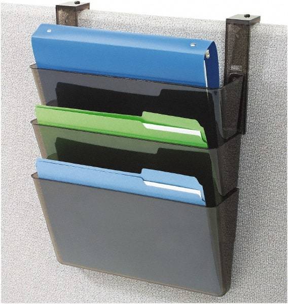 Deflect-o - 13" Wide x 7" High x 4" Deep Plastic Wall File - 3 Compartments, Black - Industrial Tool & Supply