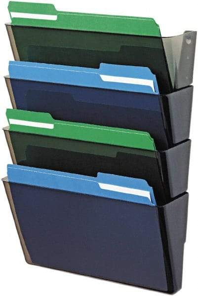 Deflect-o - 13" Wide x 7" High x 4" Deep Plastic Wall File - 4 Compartments, Smoke - Industrial Tool & Supply