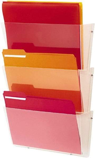 Deflect-o - 14-1/2" Wide x 6-1/2" High x 3" Deep Plastic Wall File - 3 Compartments, Clear - Industrial Tool & Supply
